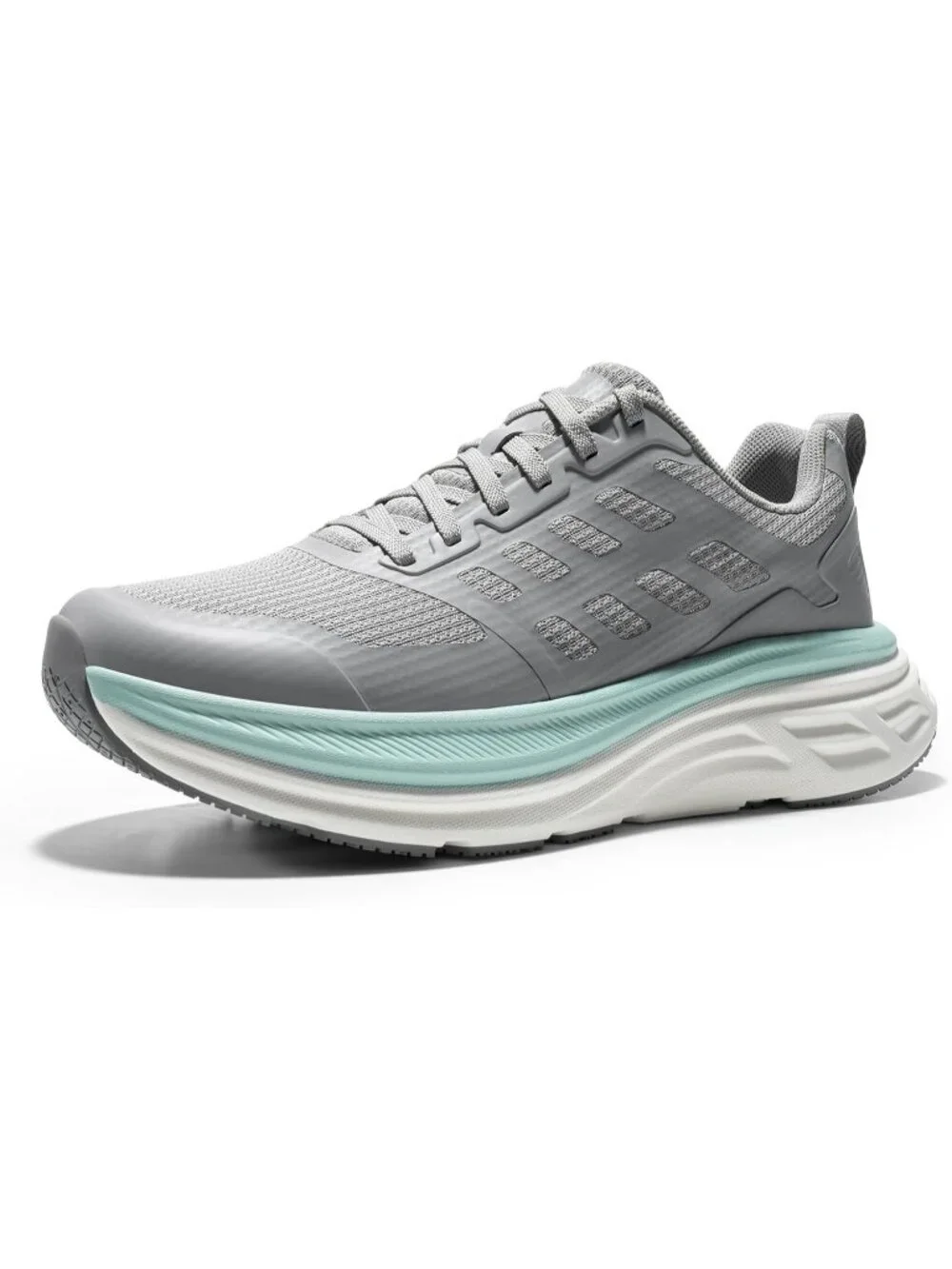 Women's Grey Breathable Walking Shoes Lace Up No Heel Round Toe Athletic Sneaker